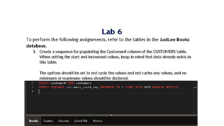 SQL Lab06 - Customer Database Operations and Sequences - Studocu