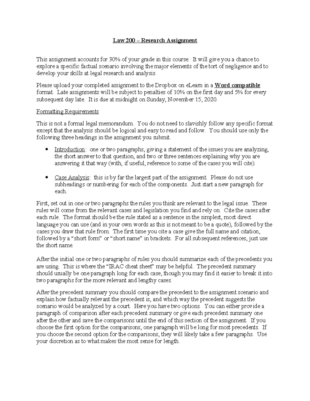 Law 200 Research Assignment: Duty of Care in Tort of Negligence - Studocu