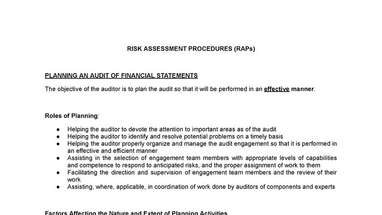 Risk Assessment Procedures (RAPs) for Financial Audit Planning - CIS ...