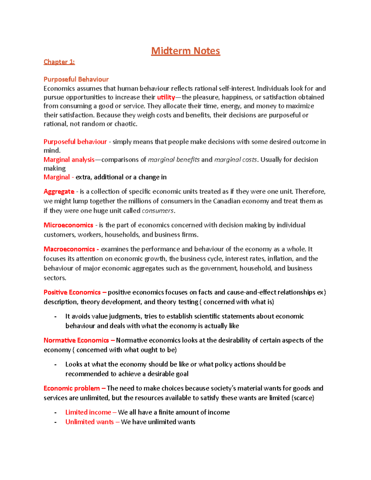 ECON 104 - Midterm Study Notes: Key Concepts in Economics - Studocu
