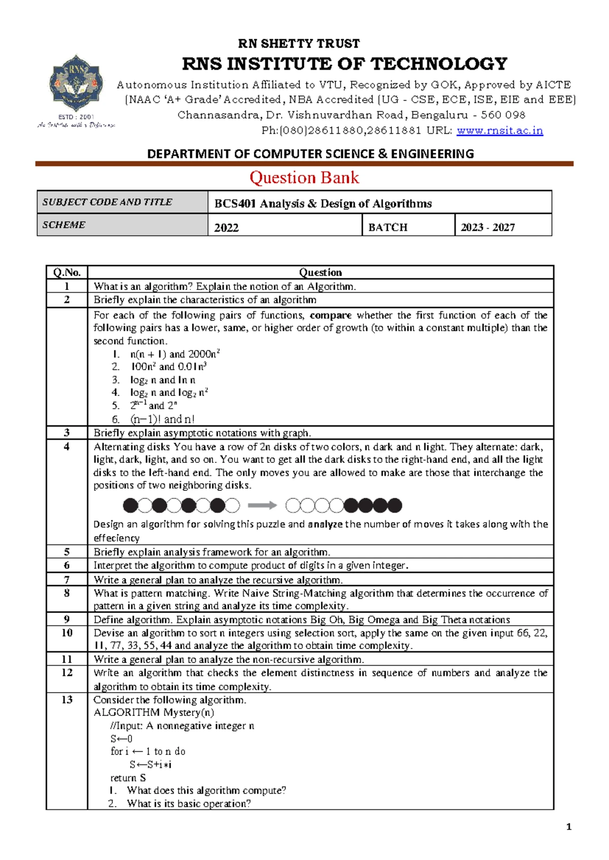 IA-3 DAA Scheme and Solution - BCS401 Analysis and Design of Algorithms ...