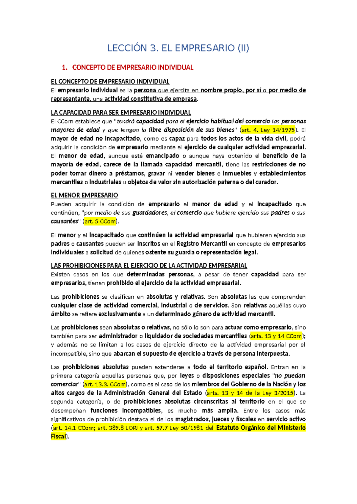 TEMA 3 - Mercantil I - Lección 3: El Empresario Individual y Su ...