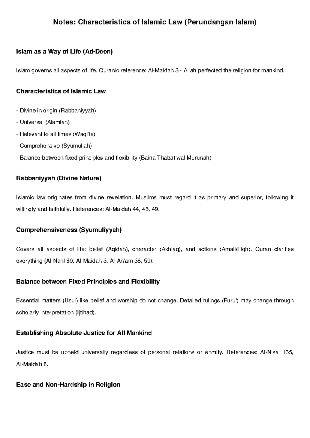 Islamic Law Notes (Perundangan Islam): Characteristics & Principles ...