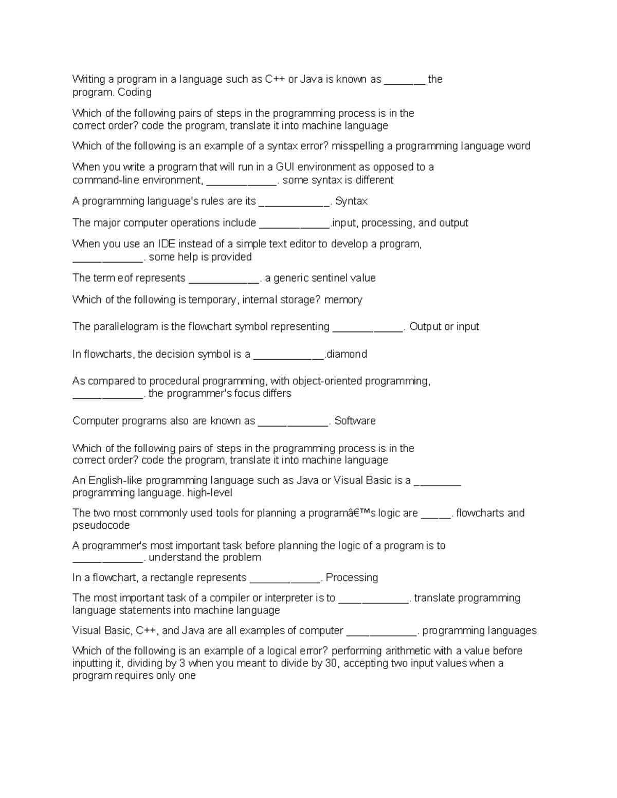 Knowledge Check Week 1 - Exam Answer - Writing a program in a language ...