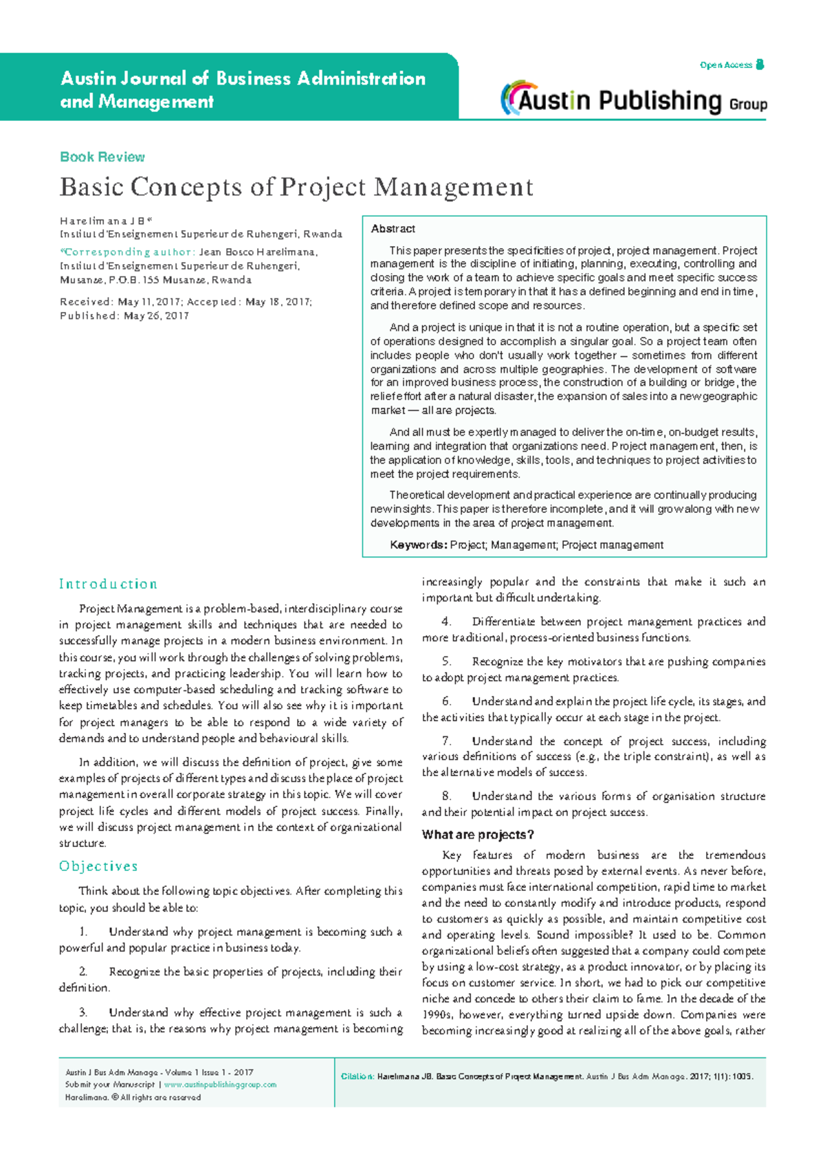 Basic Concepts of Project Management - Ajbam-v1-id1005 Study Notes ...