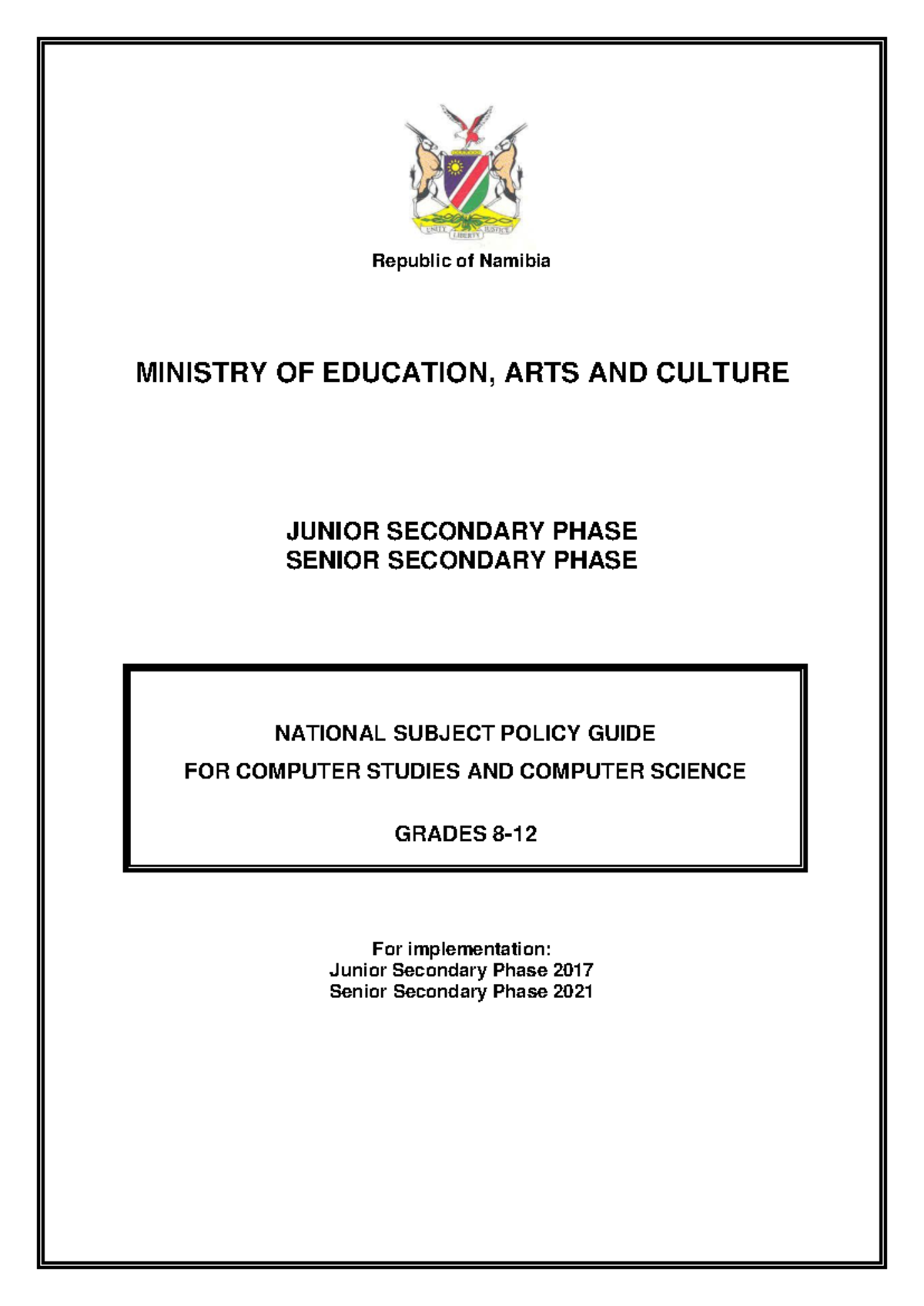 National Subject Policy Guide for Computer Studies Grades 8-12, NIED ...