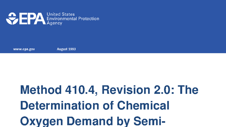 Method 410.4: Determination of Chemical Oxygen Demand (1993) - Studocu