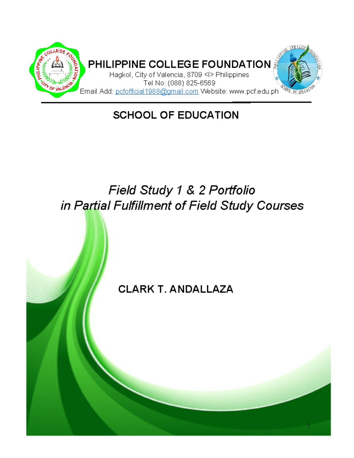 PCF Field Study 1 & 2 Portfolio - Educator's Observational Notes - Studocu