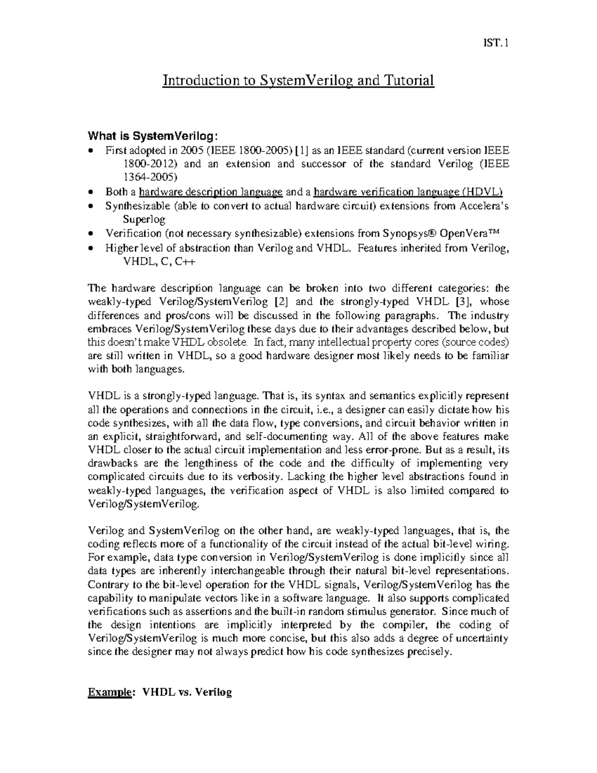 SV V - Introduction to SystemVerilog and Tutorial What is SystemVerilog ...