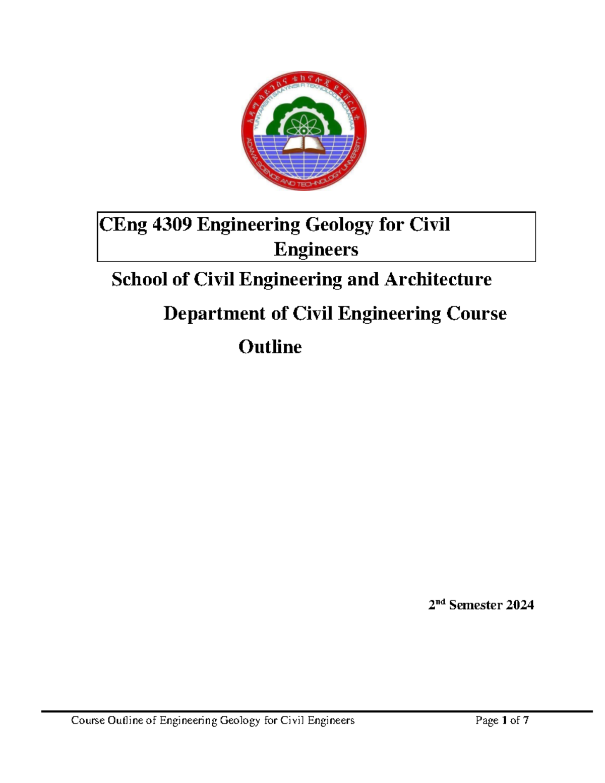 CEng 4309 Engineering Geology for Civil Engineers Course Outline 2024 ...