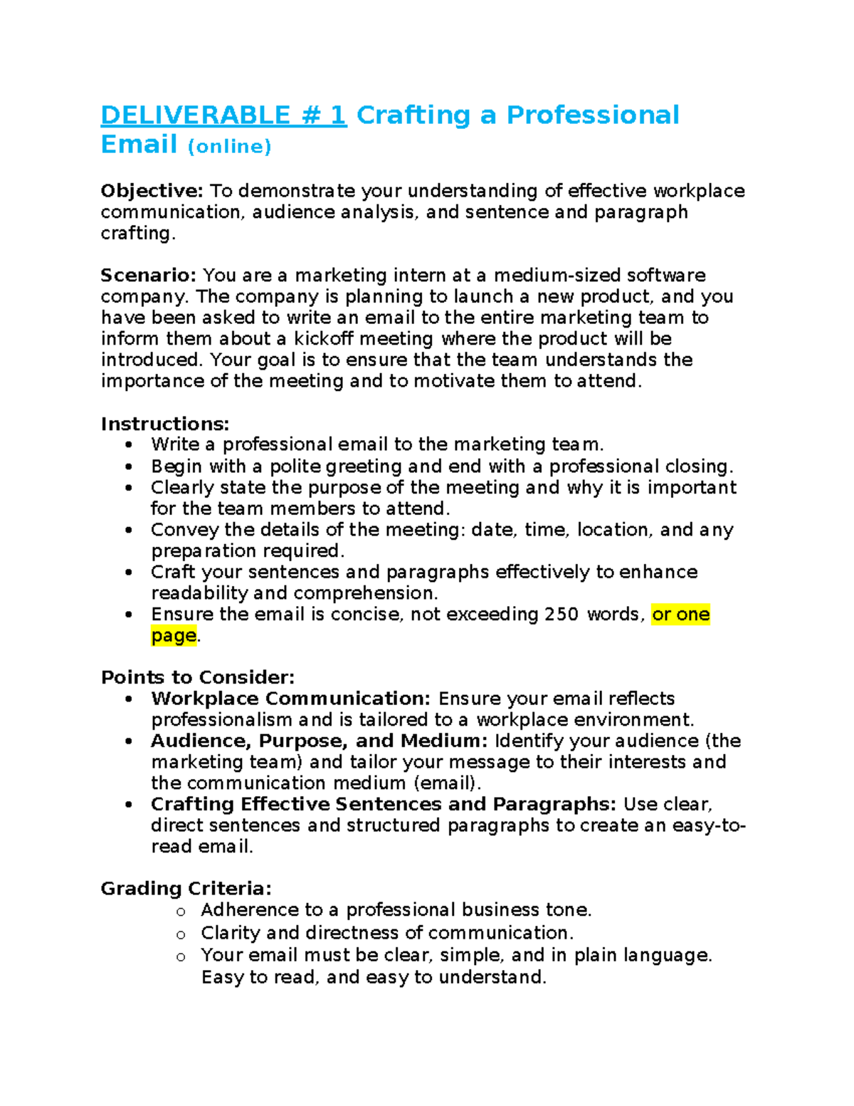 Deliverable # 1 (online) - DELIVERABLE # 1 Crafting a Professional ...