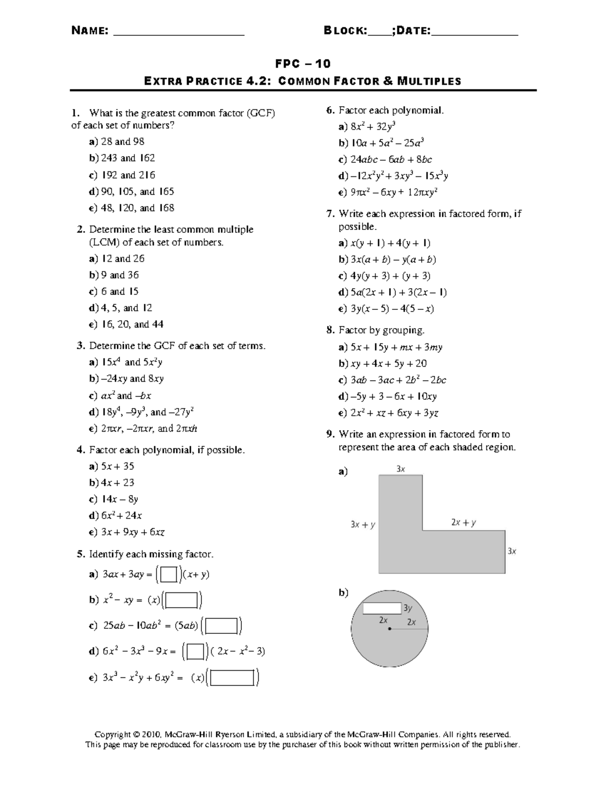 FPC 10 Extra Practice 4.2: GCF and LCM Problems - Studocu