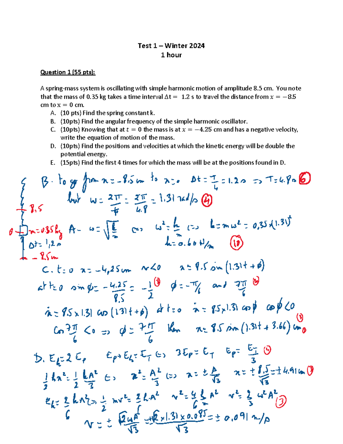 Test 1 - Winter 2024 - Solution - Test 1 – Winter 2024 1 hour Question ...