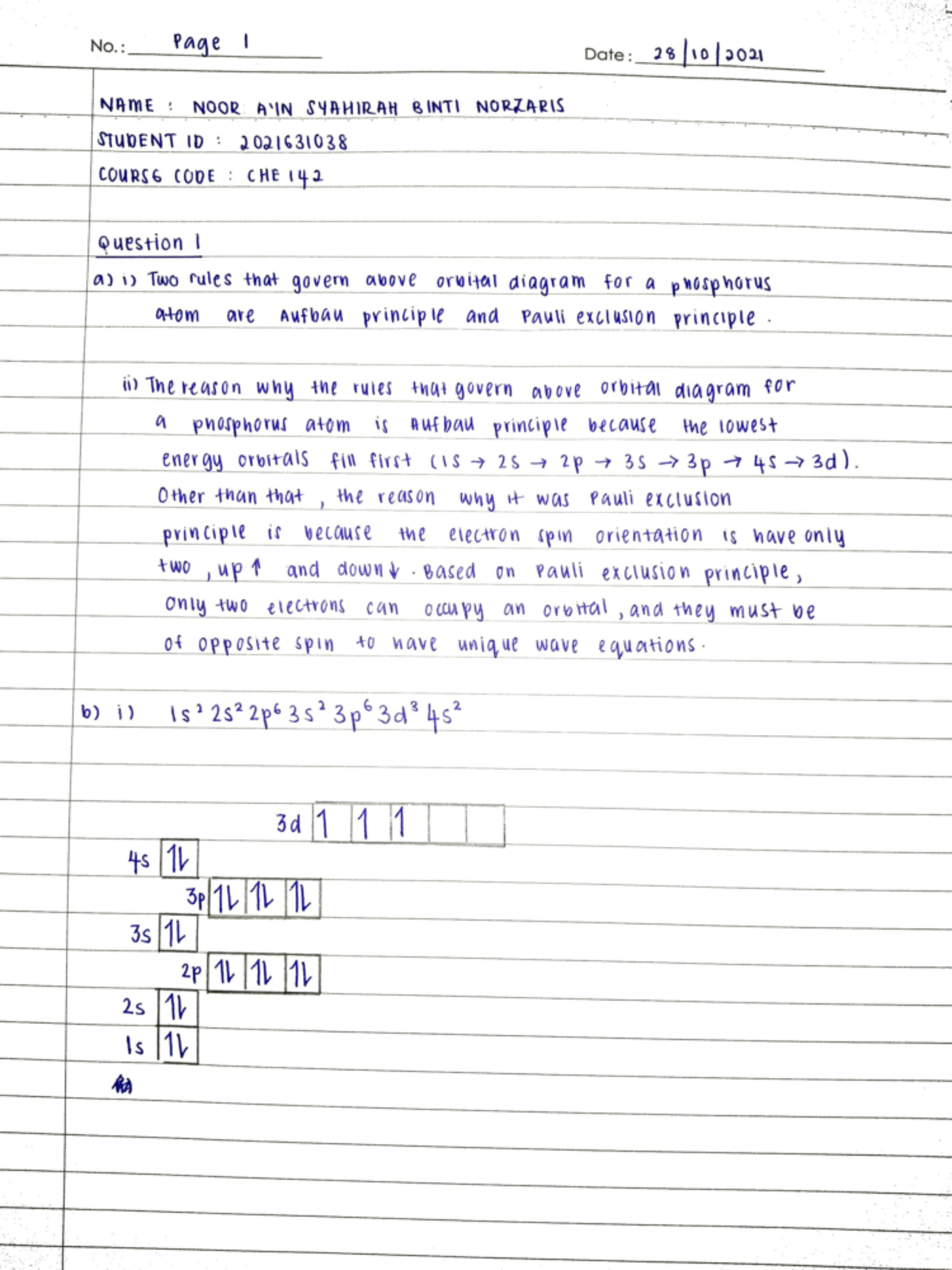 Quiz 1 Overview of Orbitals and Principles in CHE 142 - Studocu