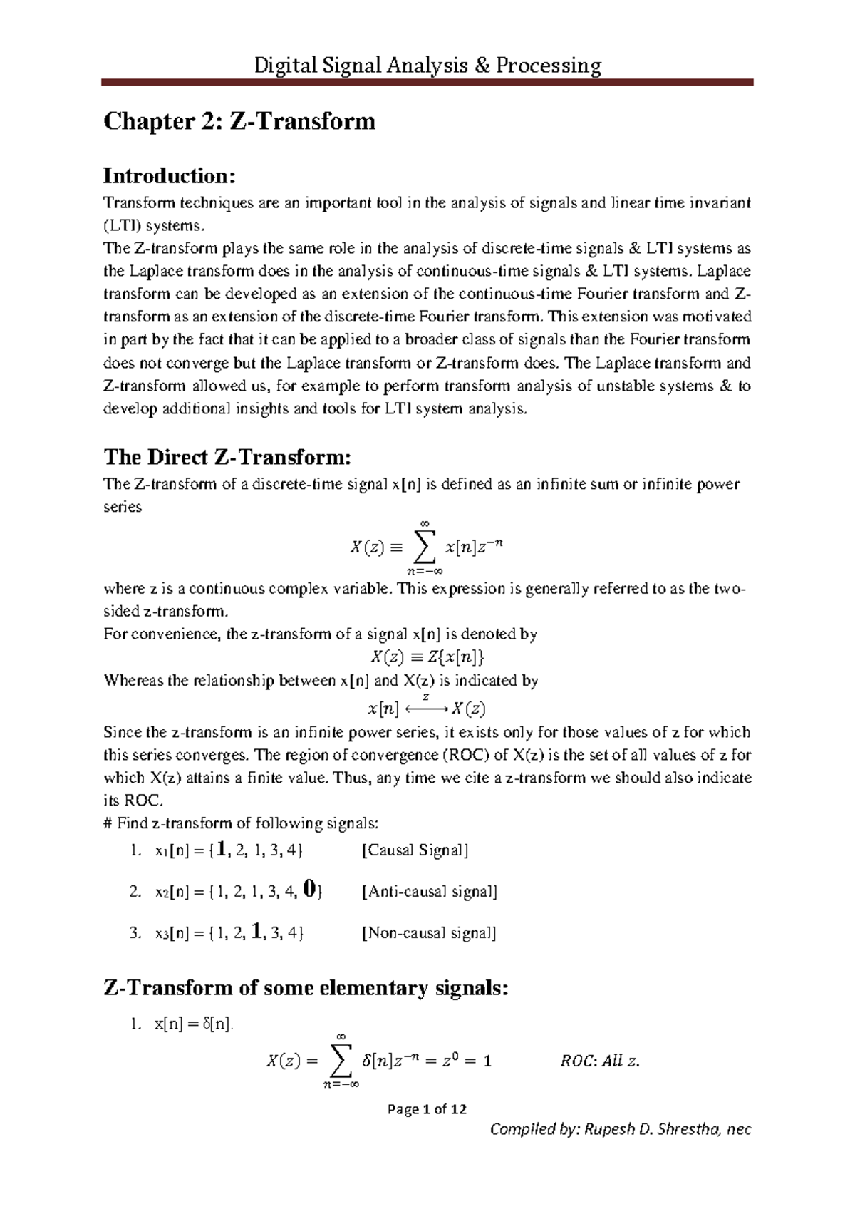 z transform unit 4 - Page 1 of 12 Chapter 2 : Z-Transform Introduction ...