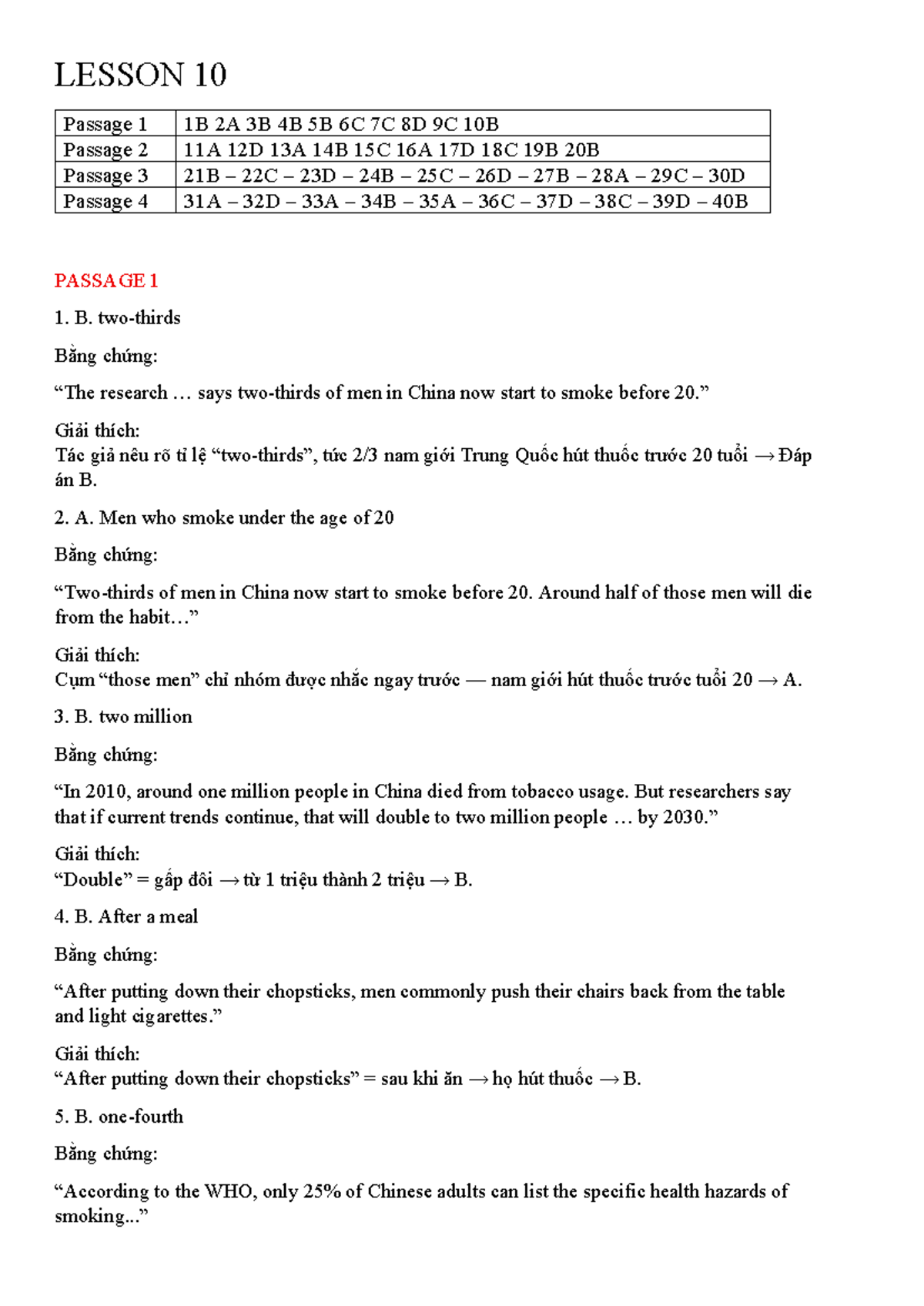 Lesson 10 - Passage Analysis and Answers (KEY) - Studocu