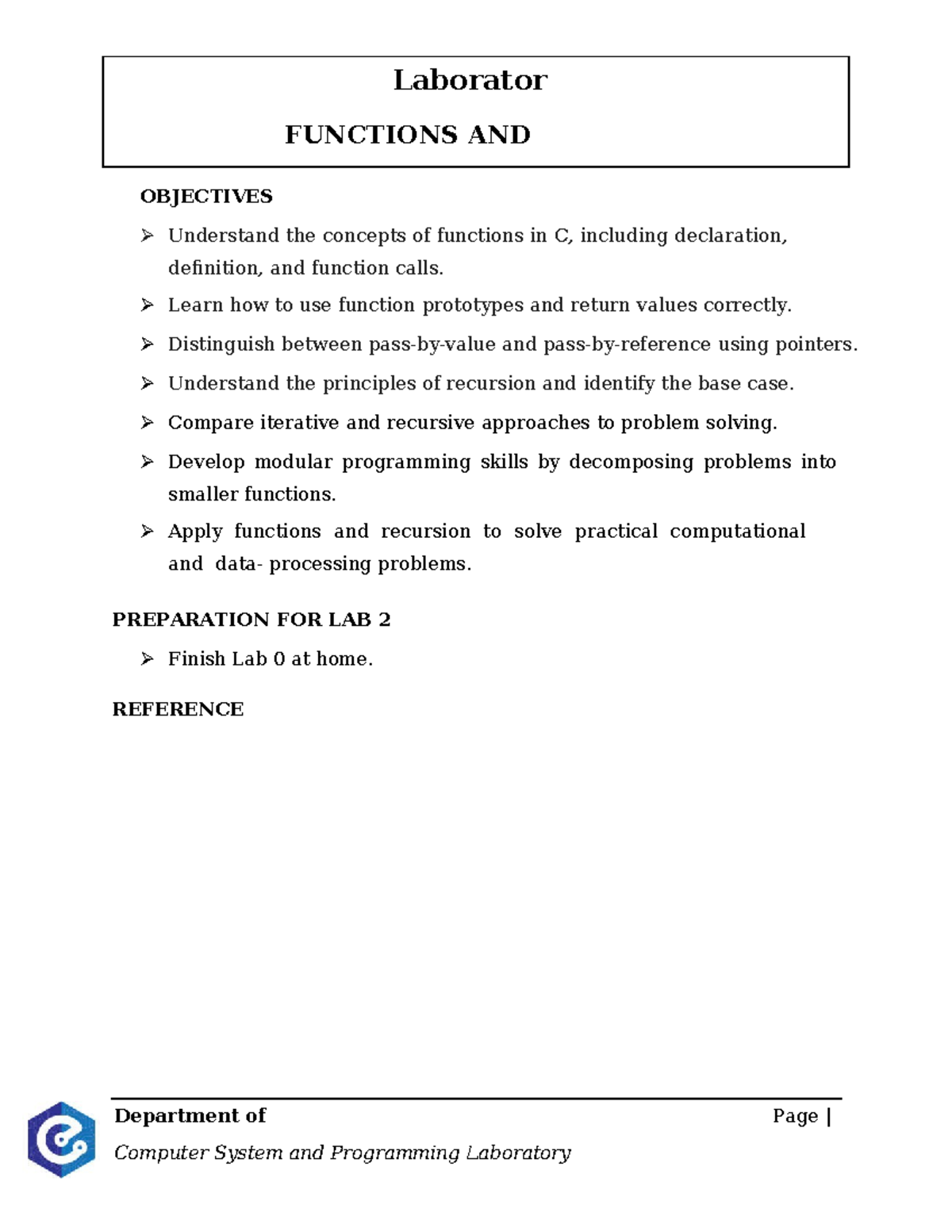 Laboratory 2: Functions and Recursion in C Programming - Studocu