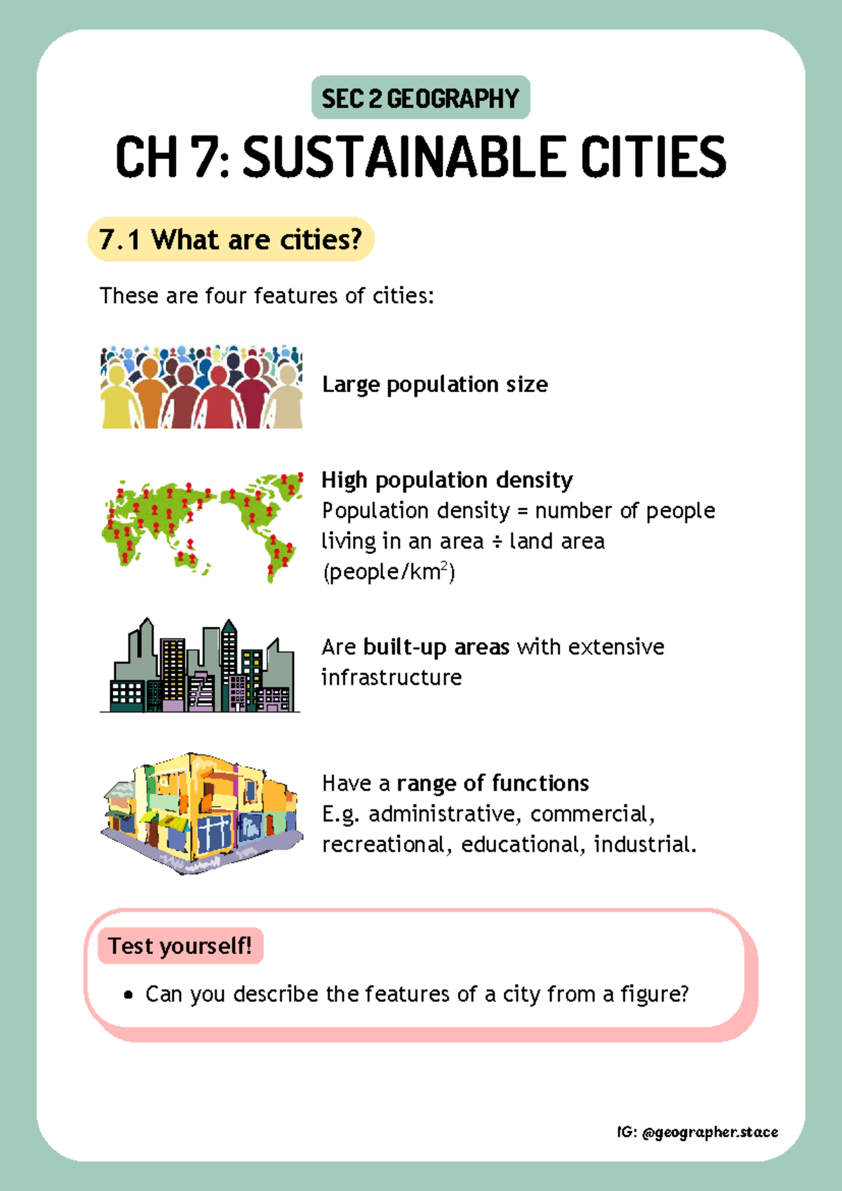 SEC 2 GEOGRAPHY CH 7: SUSTAINABLE CITIES - Key Features & Impacts - Studocu