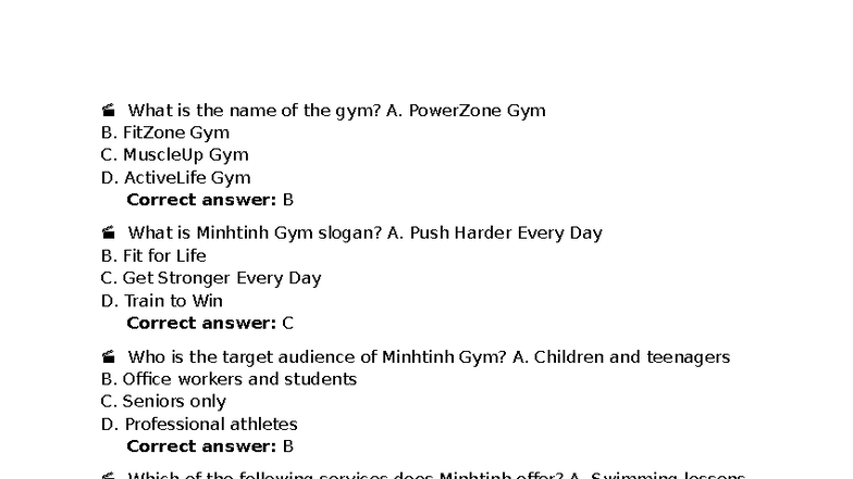 Minhtinh Gym Quiz Questions and Answers (Course Code: PE101) - Studocu