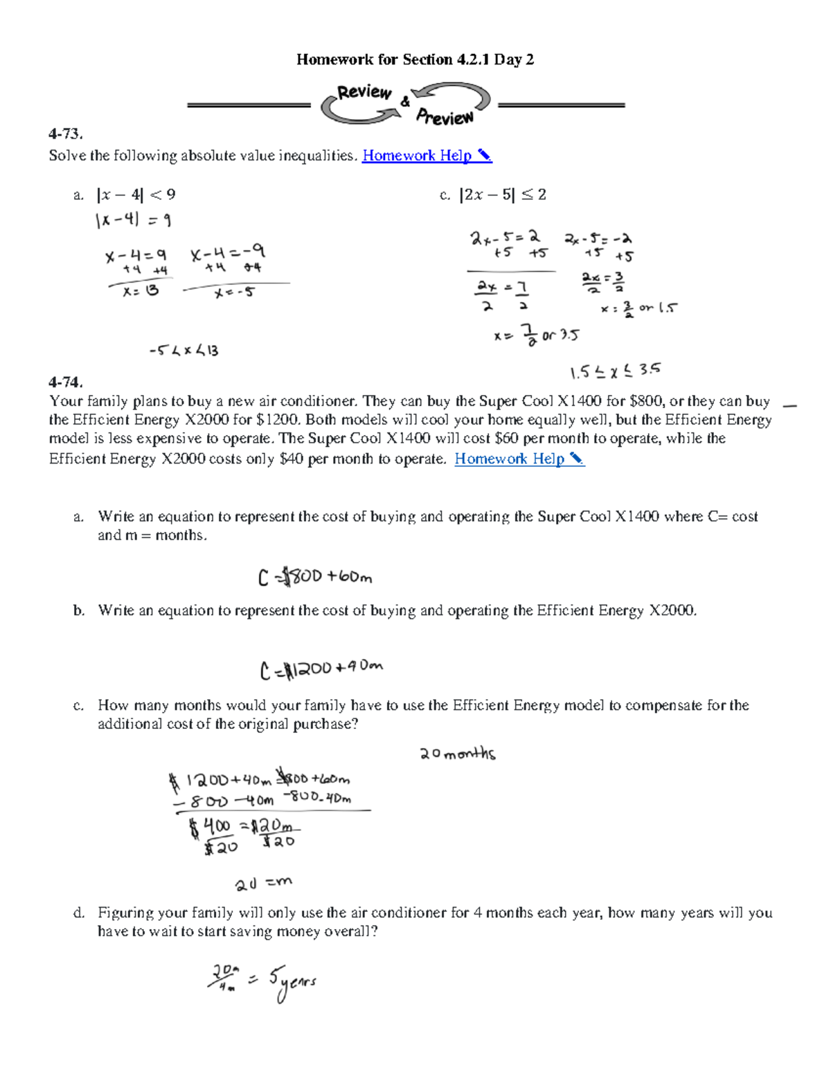 4.2.1 Homework Day 2 - ……….. - Homework for Section 4. 2. 1 Day 2 4 ...