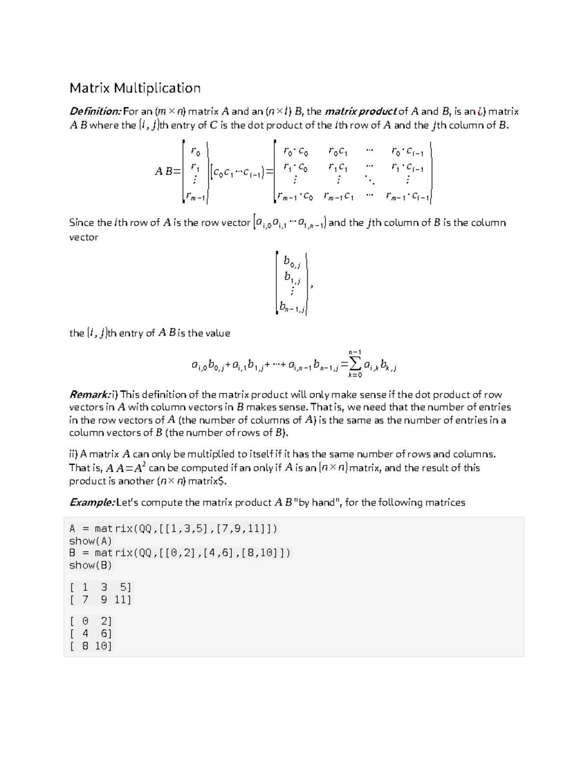 Left and Right Inverses of a Matrix - MATH 101 Lecture Notes - Studocu