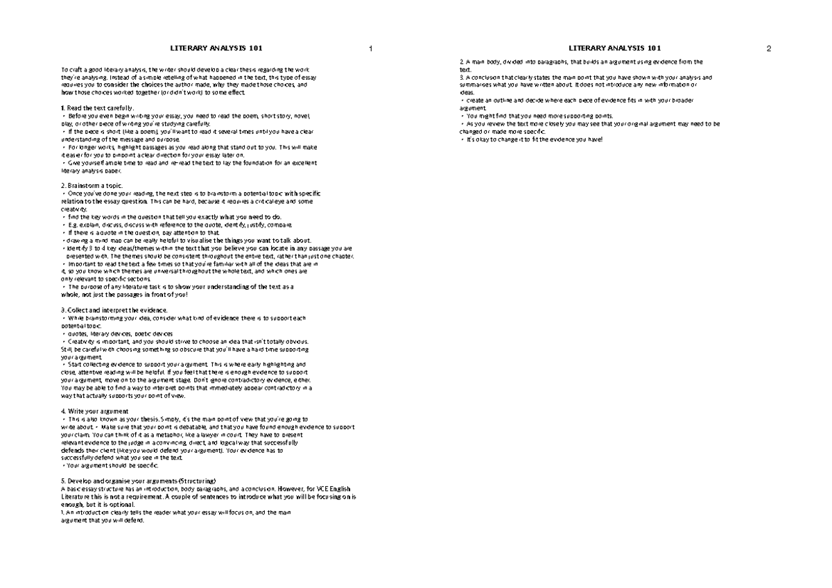 Lit analysis 101 - ENGL104 - LITERARY ANALYSIS 101 1 LITERARY ANALYSIS ...
