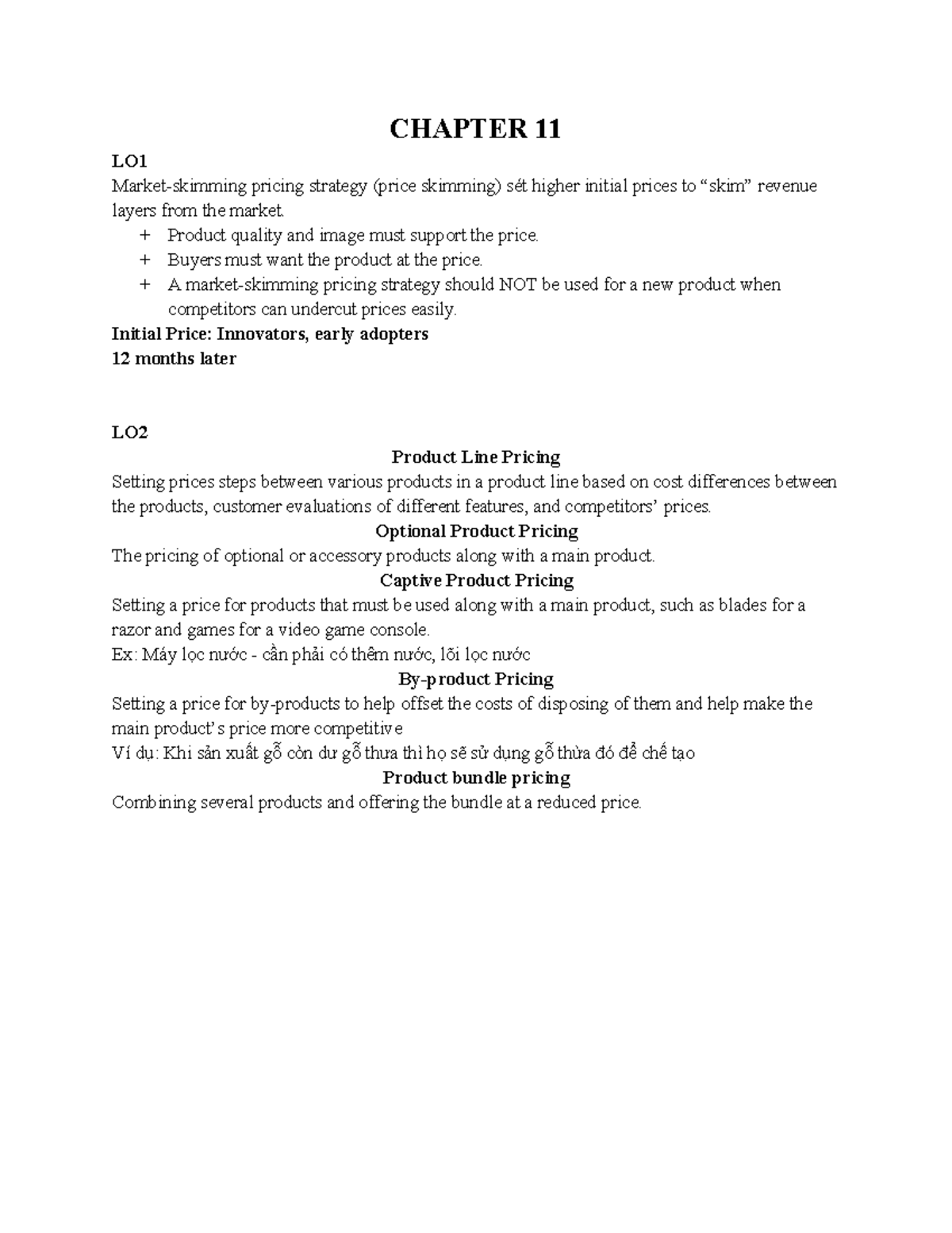 CHAPTER 11: Pricing Strategies Overview (LO1-LO3) - Studocu