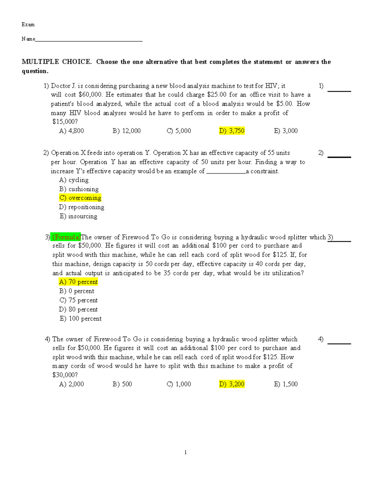 Ch5 Test Material: Multiple Choice Exam Review - Studocu