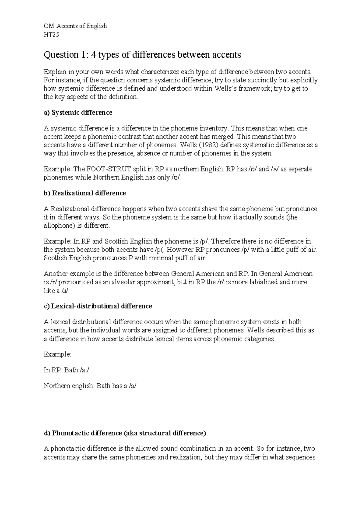 OM HT25 Short Assignment 1: Accents of English Differences Explained ...