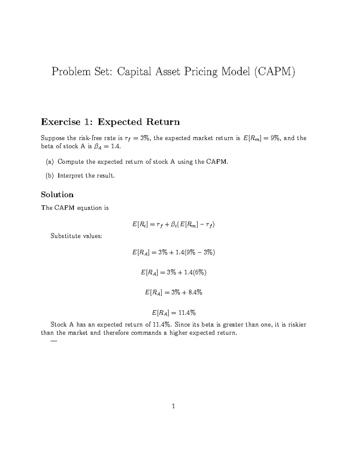 CAPM Exercises: Study Guide for Exam 2 (Finance 101) - Studocu