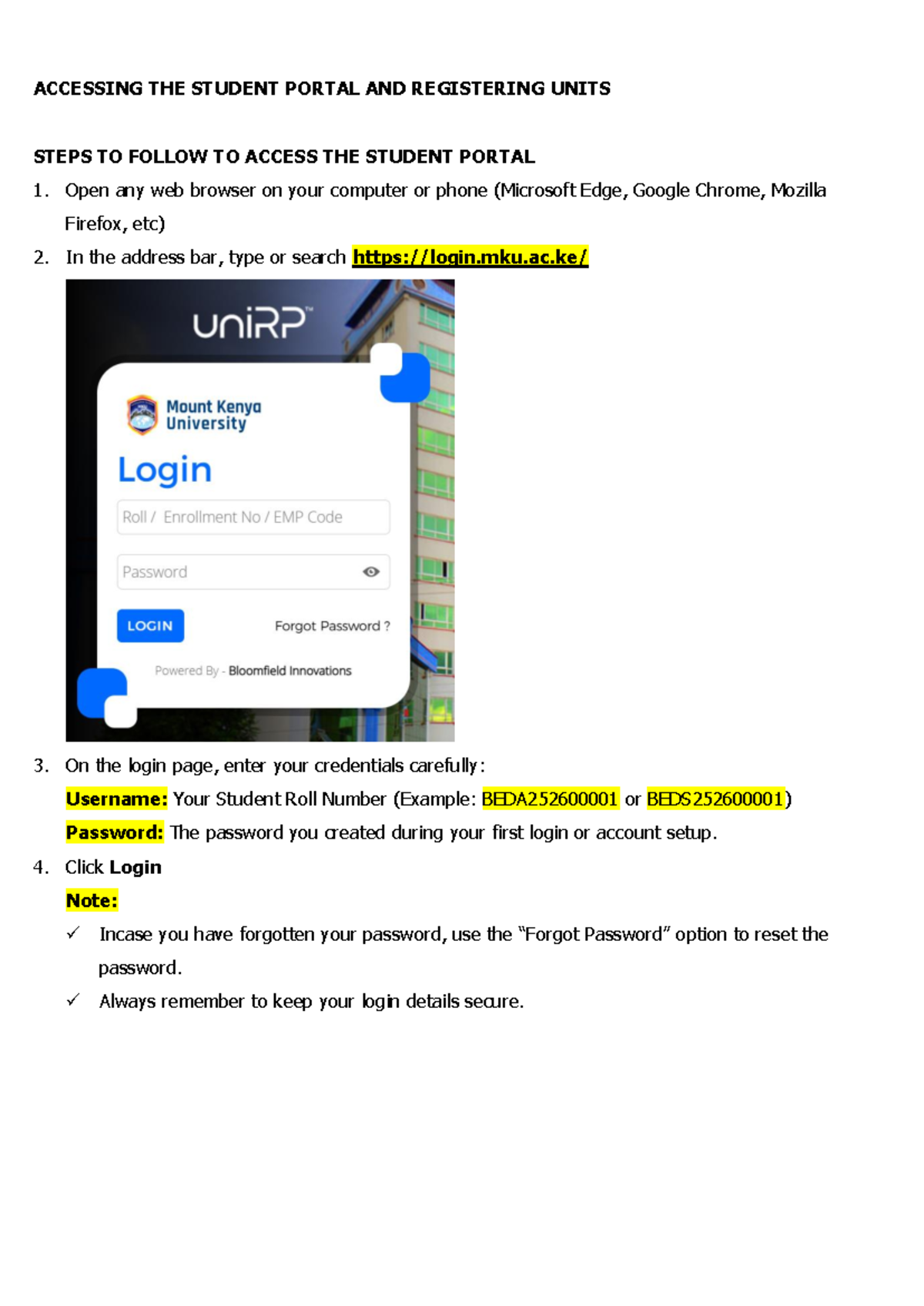 How to Access Student Portal & Register Units Steps - Studocu