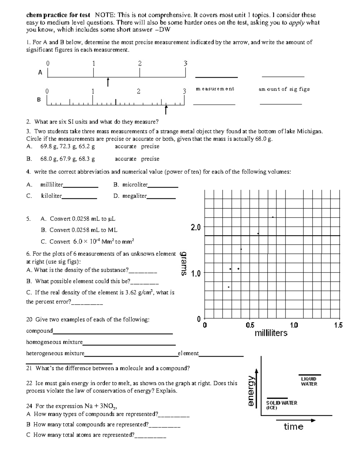 Chemistry Practice Test 2018: Unit 1 Topics Review - Studocu