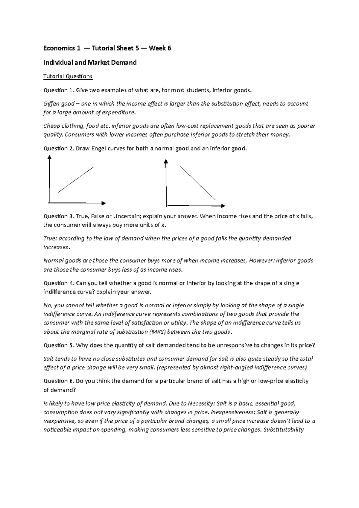 Economics 1 — Tutorial Sheet 5 — Week 6 - Economics 1 — Tutorial Sheet ...