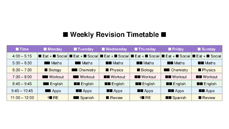 Fun Weekly Timetable - REALLY GOOD - n Weekly Revision Timetable n n ...