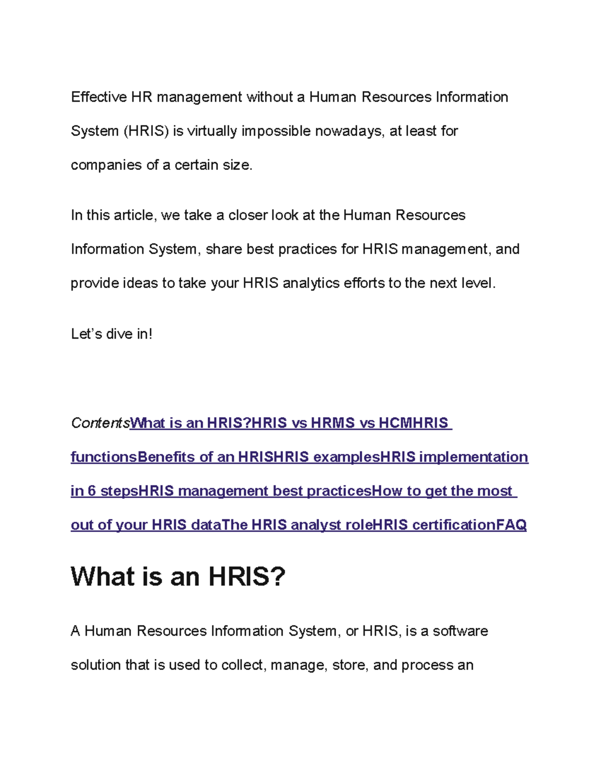 HRIS Management Best Practices and Implementation Guide - Studocu