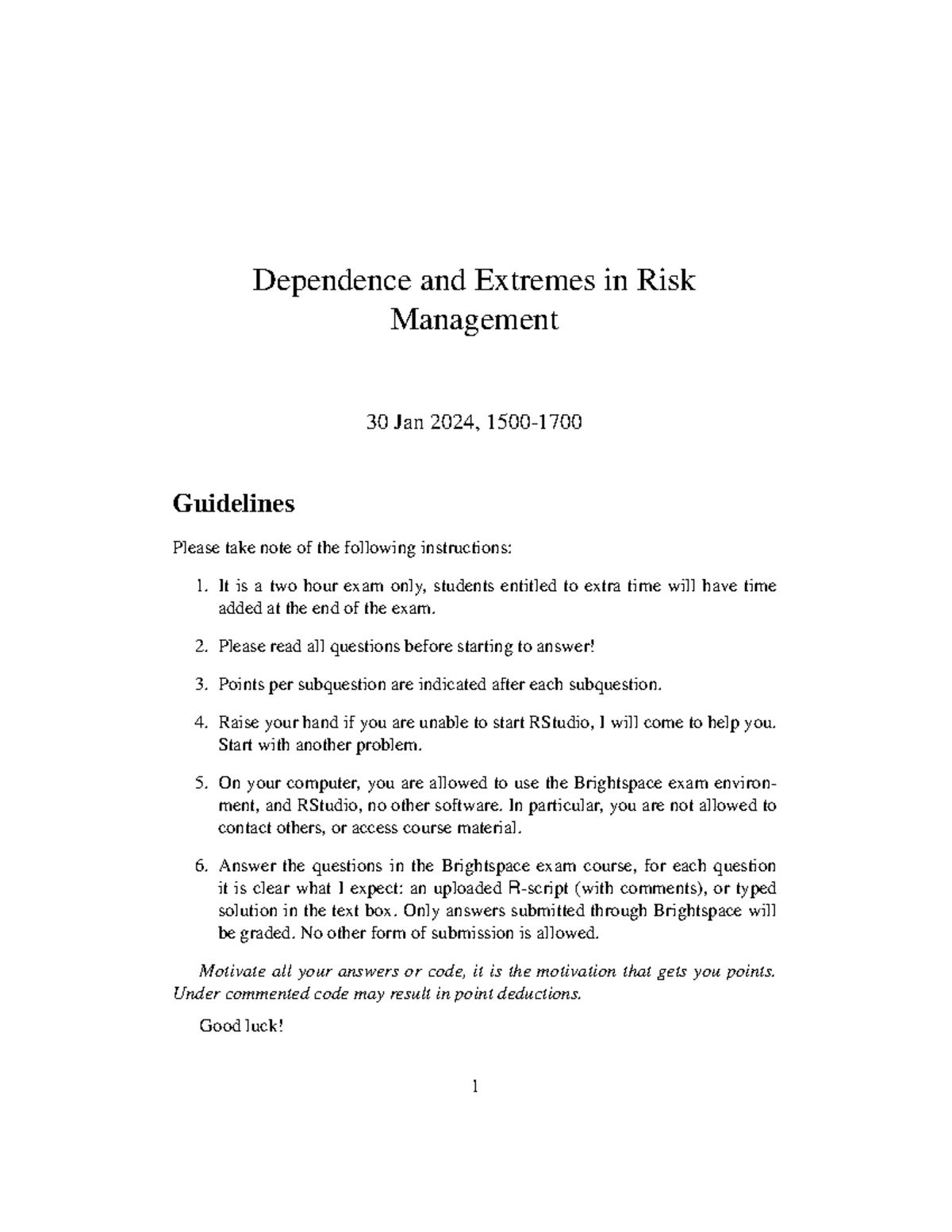 Resit Guidelines for Final Exam: Risk Management 2324DERM - Studeersnel