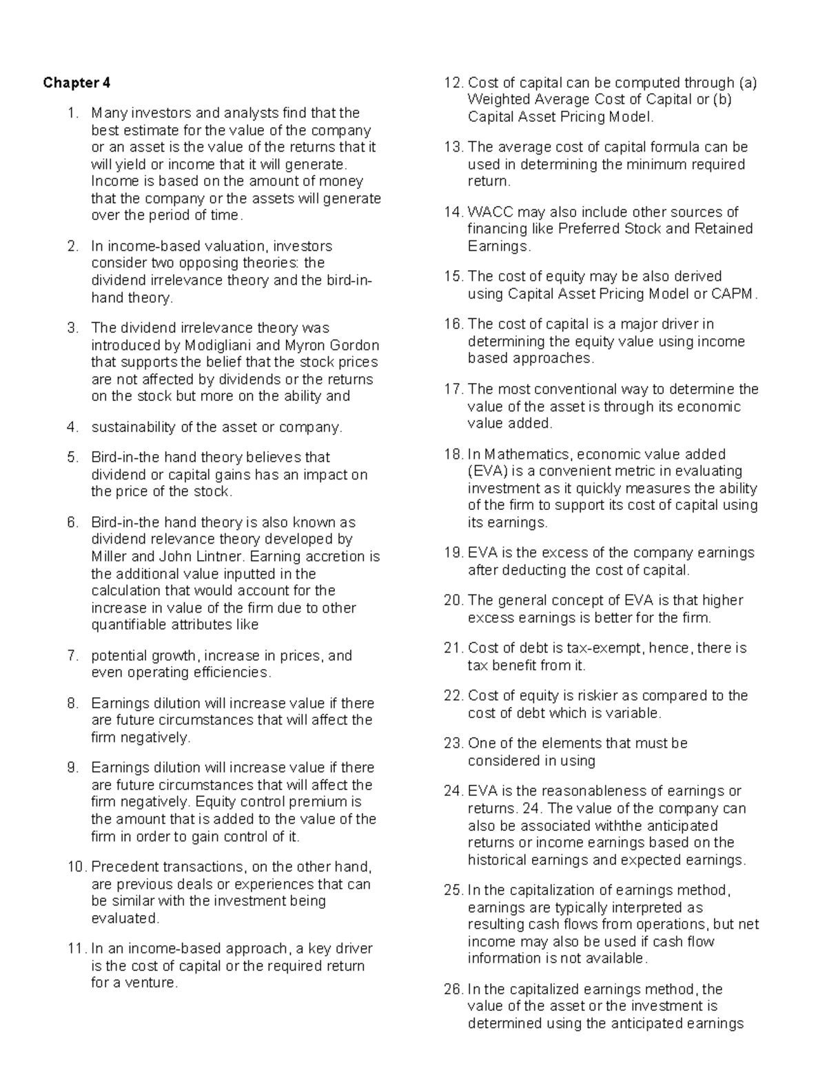 Final Exam VCM - Income-Based Valuation Concepts Review - Studocu