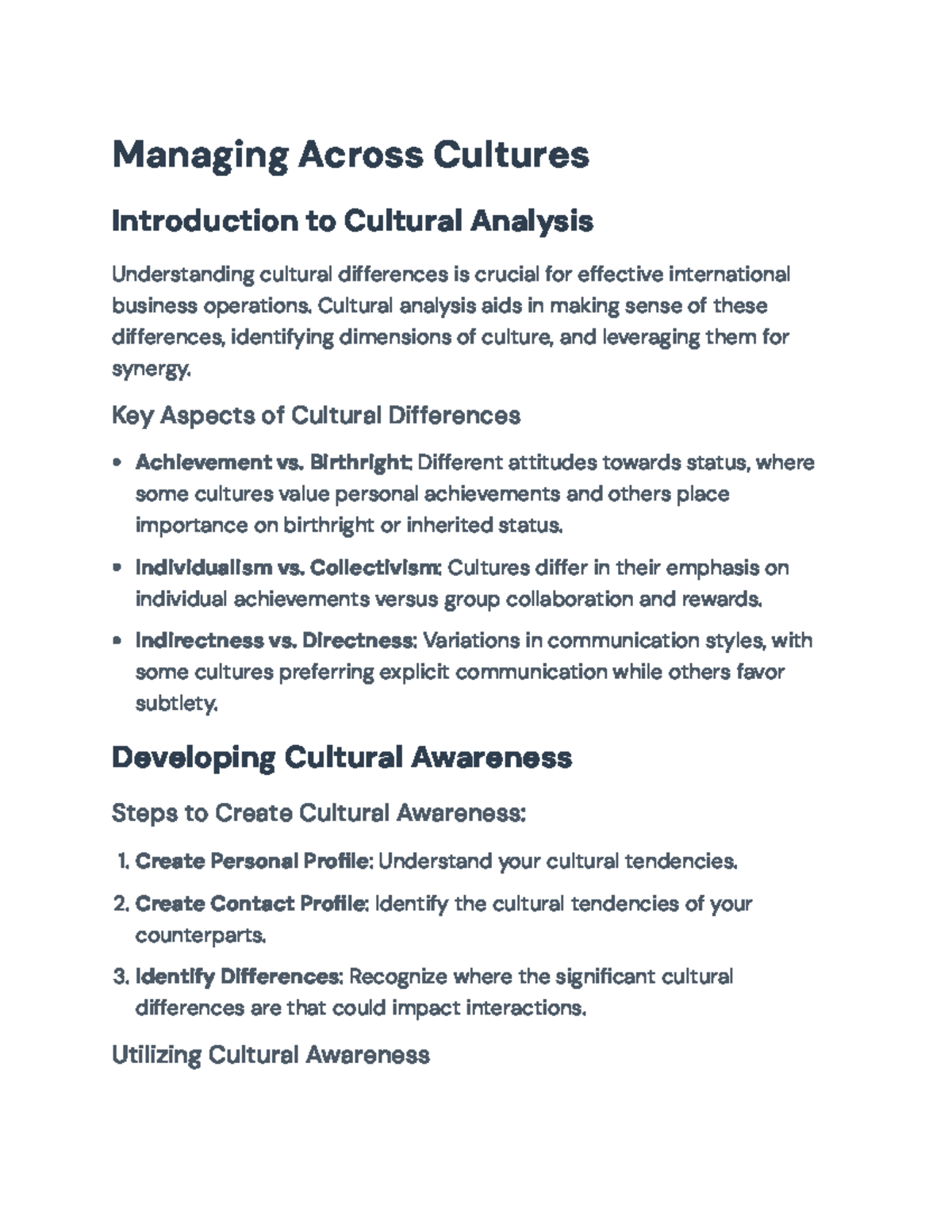 Managing Across Cultures: Insights and Strategies for IB 367C ...