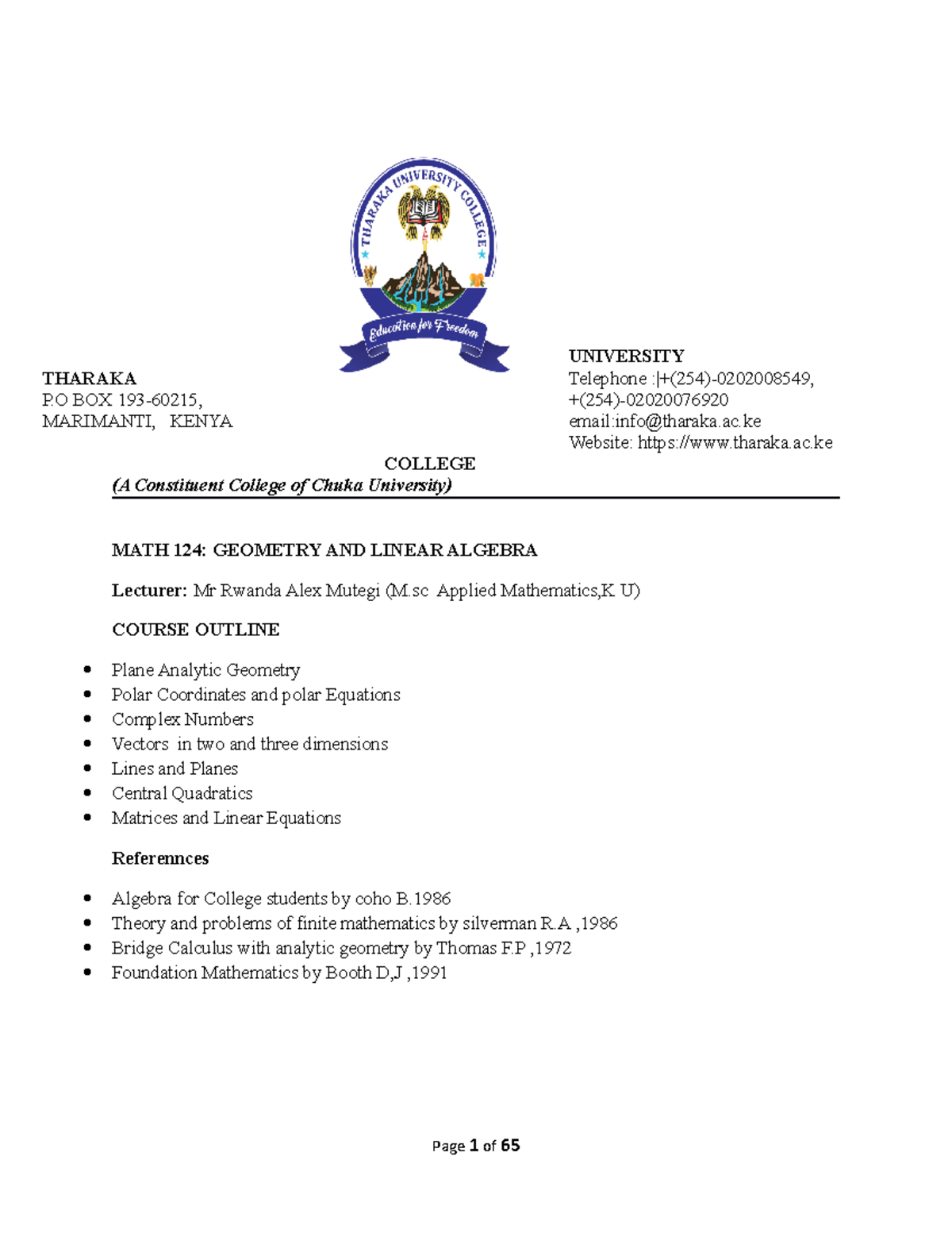 MATH 124: Essential Geometry and Linear Algebra Study Notes - Studocu