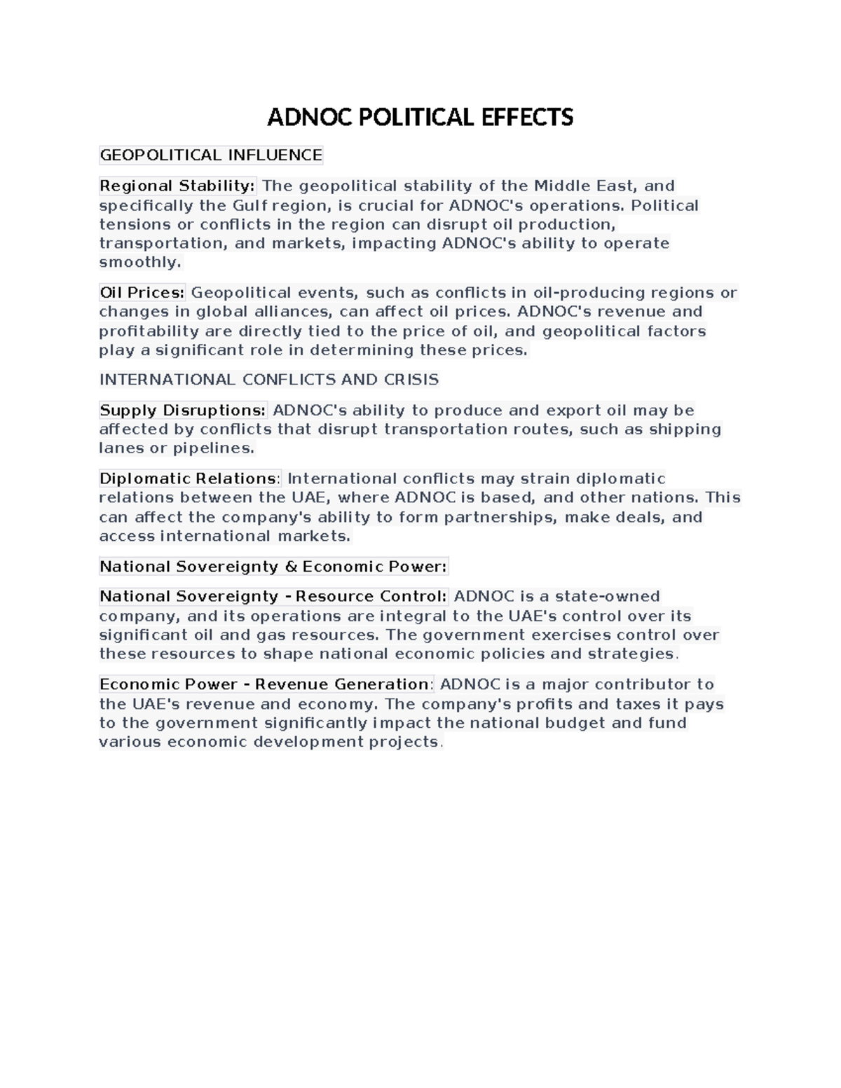 ADNOC Political Effects: Geopolitical Influence on Operations and ...