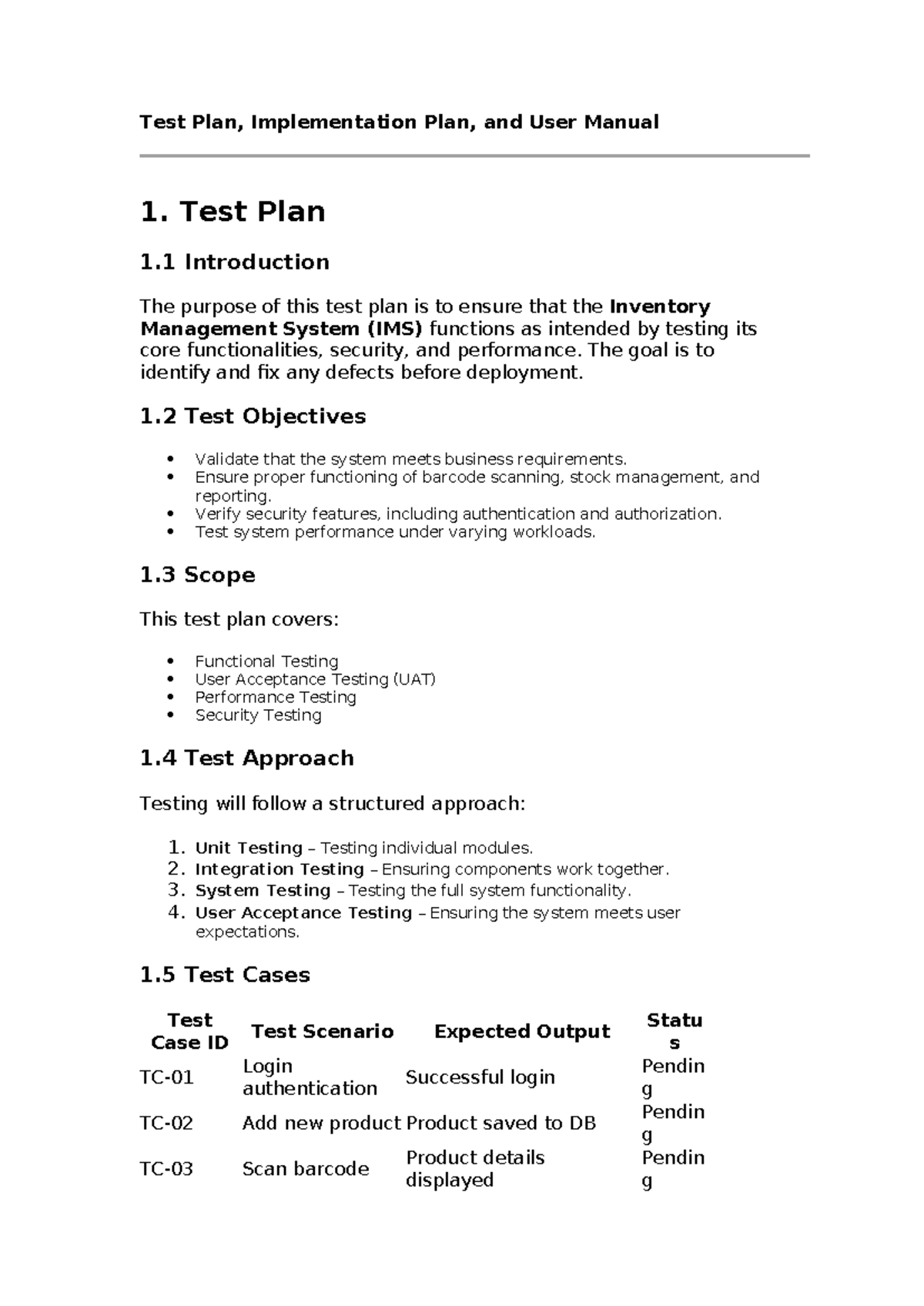 Test Plan and Implementation Guide for IMS (Inventory Management System ...