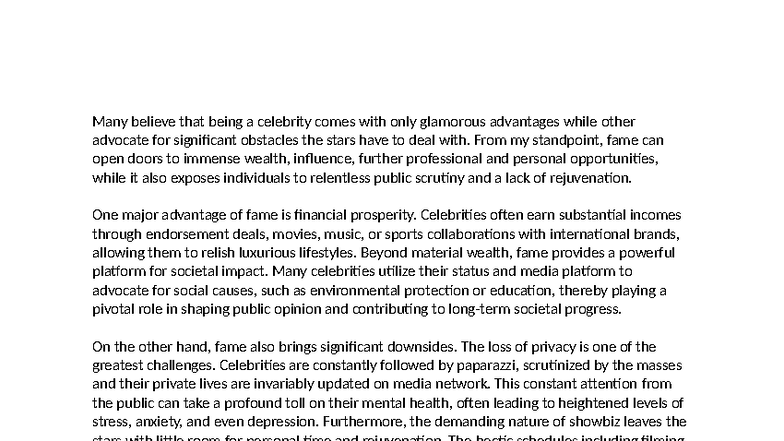 IELTS Writing Task 2: The Pros and Cons of Celebrity Fame - Studocu