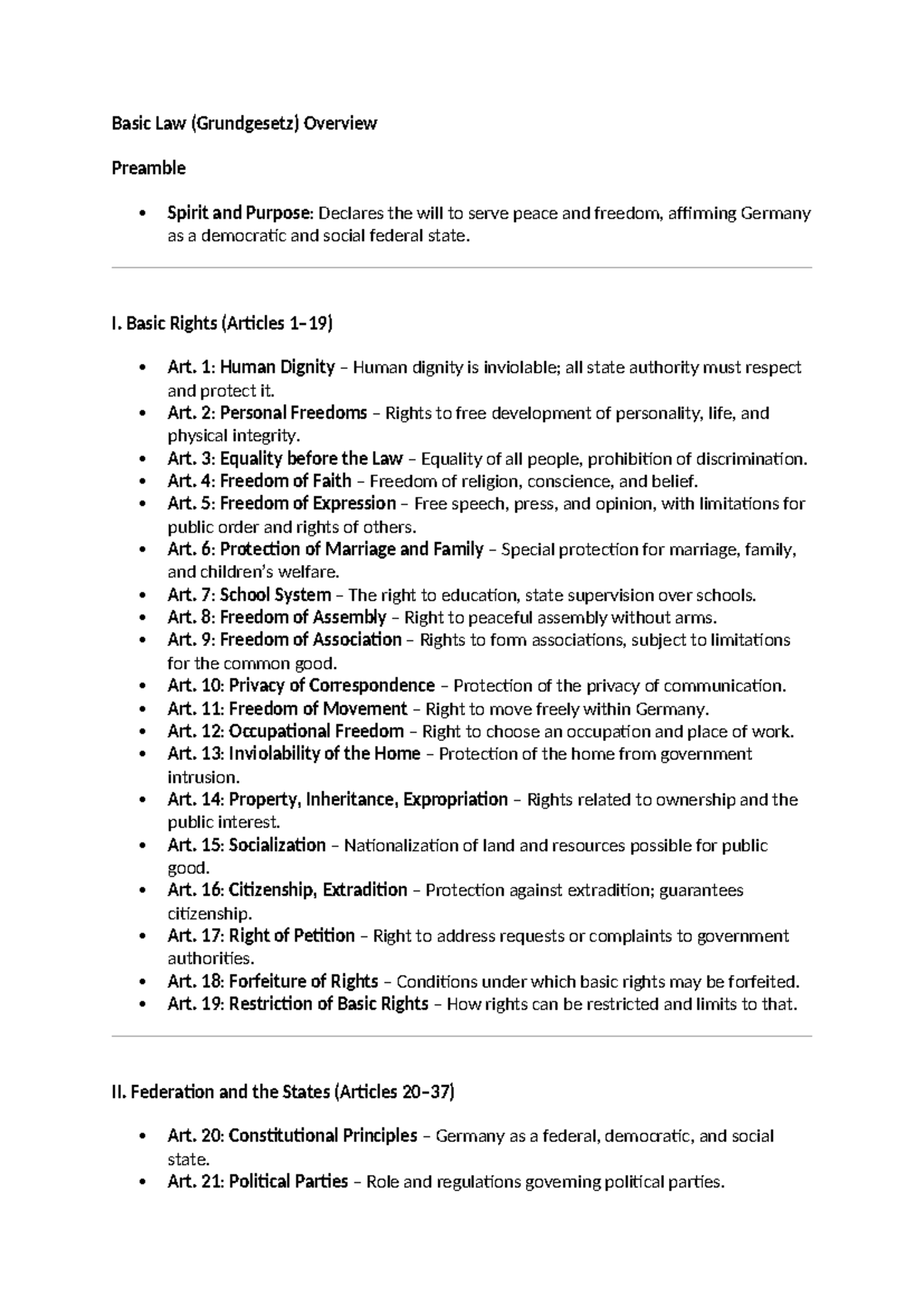 Basic Law (Grundgesetz) Overview: Key Rights and Principles - Studeersnel