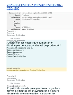 EJERCICIOS SEMANA I: COSTOS Y PRESUPUESTOS - Evaluación Formativa - Studocu