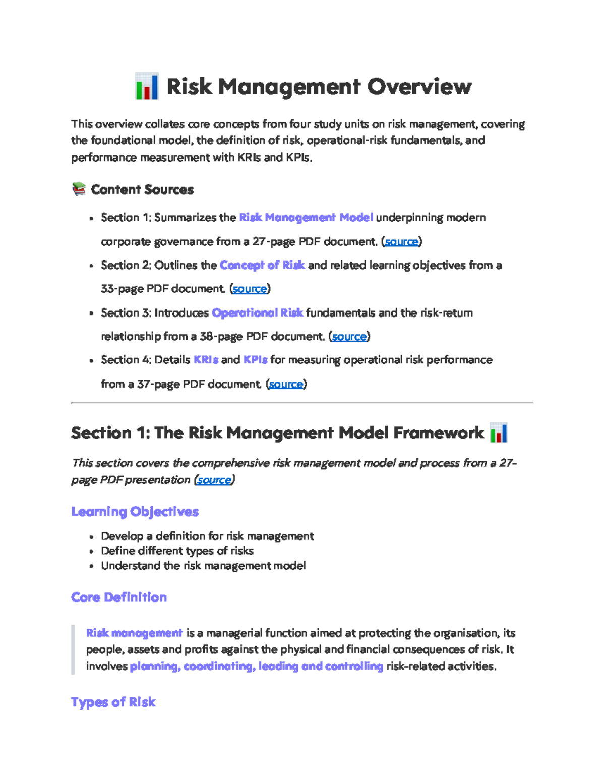 Risk Management Overview: Key Concepts & Frameworks (Study Unit 1-2 ...