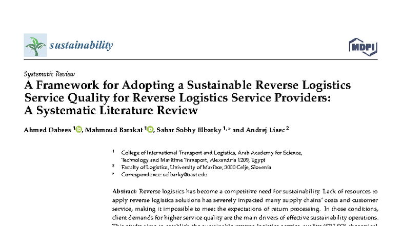Sustainability 2023: A Framework for Sustainable Reverse Logistics ...