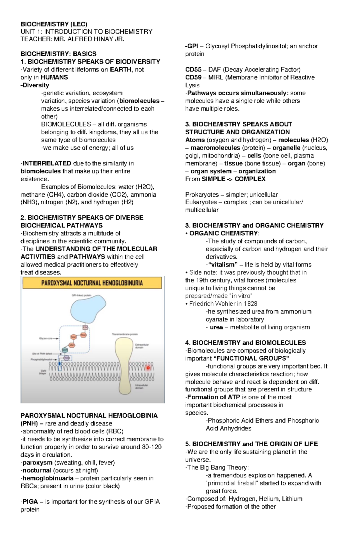 UNIT 1 Intro TO Biochem - .... - UNIT 1: INTRODUCTION TO BIOCHEMISTRY ...