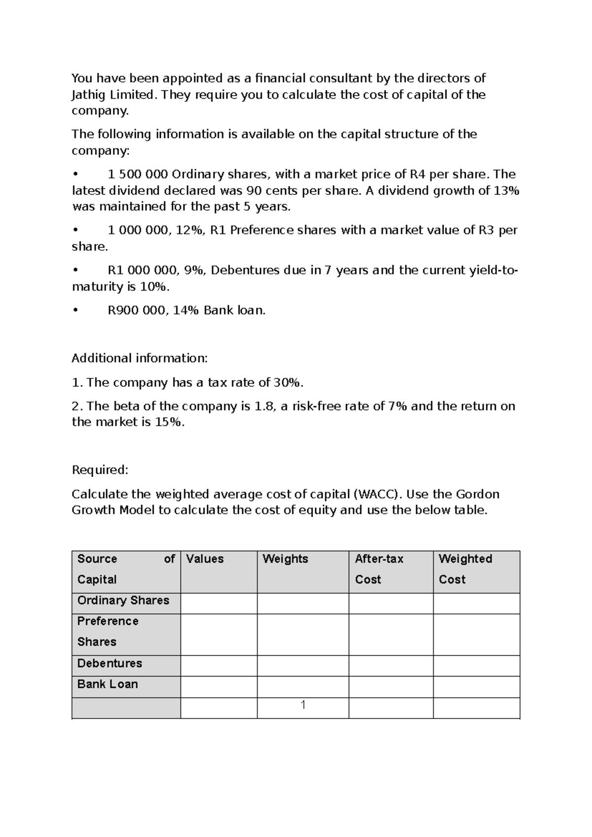 WACC Calculation for Jathig Limited: Financial Consultant Report - Studocu