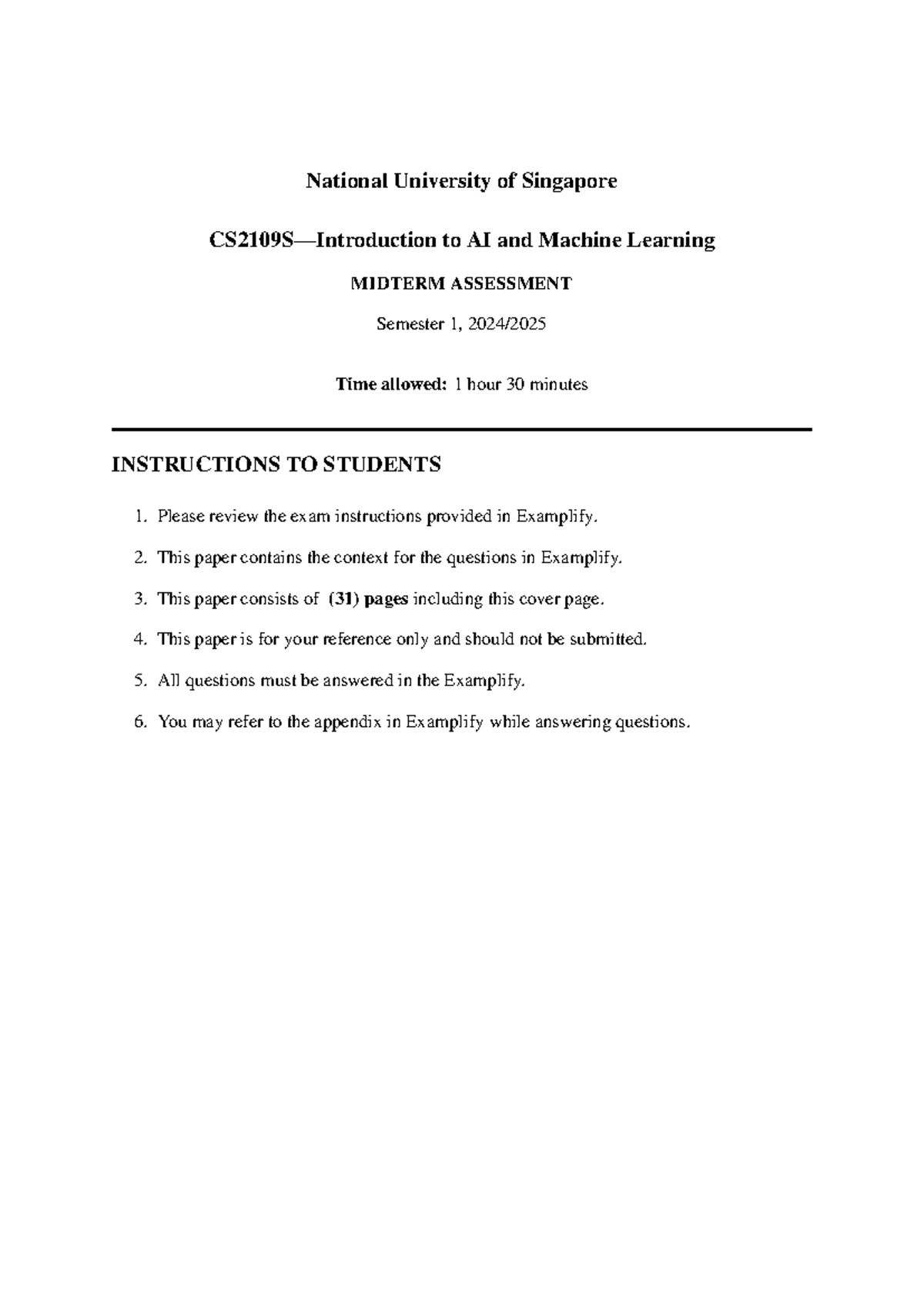 CS2109S Midterm Assessment: AI and Machine Learning Insights - Studocu