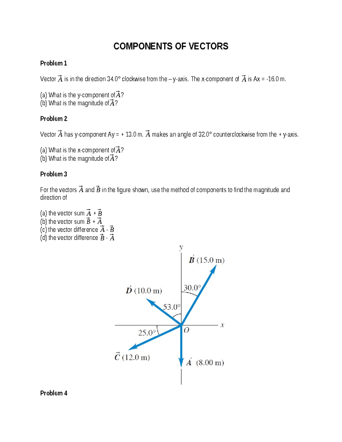 Physics - Components of Vectors Plate 1 - COMPONENTS OF VECTORS Problem ...